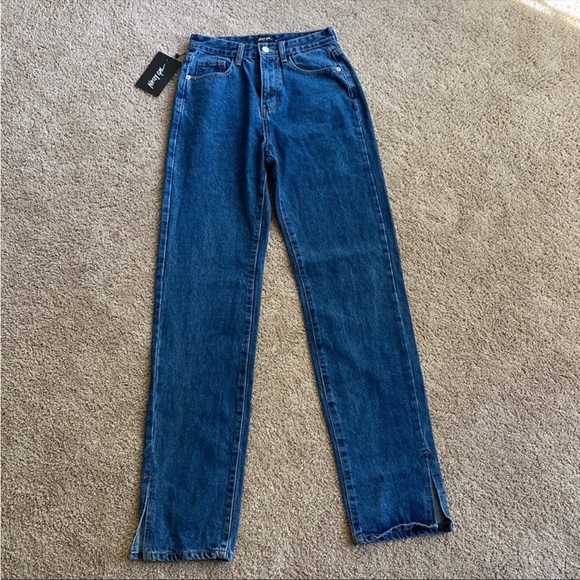 Nasty Gal - Slit’s Now Or Never High Waisted Jean Dark Blue - Picture 2 of 8